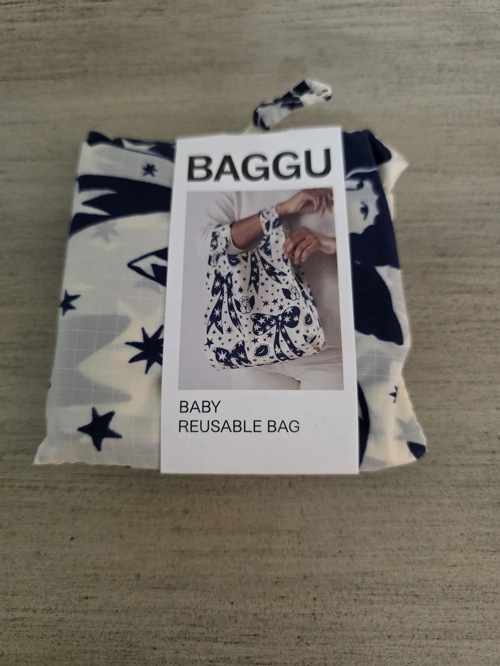 BAGGU Baby Reusable Bag in Navy and White Star And Bow Print
